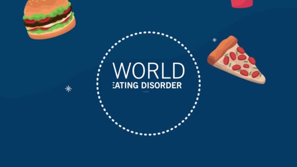 Zaburzenia jedzenia świata liternictwo animacja — Wideo stockowe