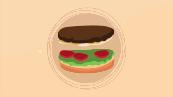 Läcker hamburgare snabbmat animation — Stockvideo