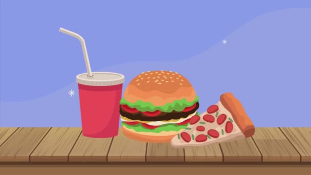 식탁에 놓인 맛있는 패스트푸드 — 비디오