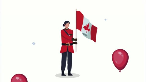 Kanadensisk kvinnlig skogvaktare karaktär animation — Stockvideo