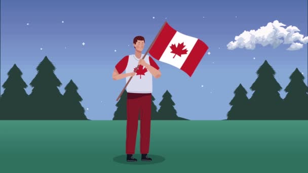 Homem canadense com animação bandeira — Vídeo de Stock