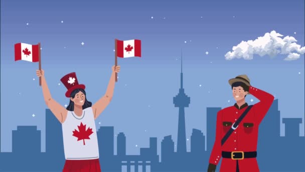 Oficial canadiense ranger animación de personajes — Vídeos de Stock