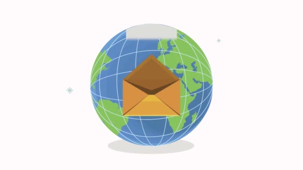 Envelop mail met aarde planeet animatie — Stockvideo