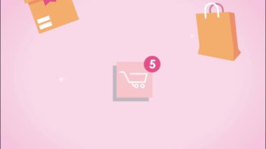 Alışveriş arabası ve paketleme animasyonu