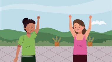 İki kız sporcu karakter animasyonu