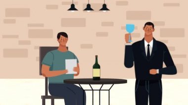 Restoranda garson animasyonlu bir adam.