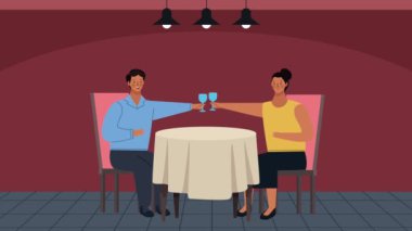 Lokanta sahnesi animasyonunda aşık çift