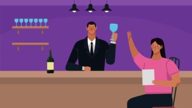 Restorandaki kadın garson animasyonuyla