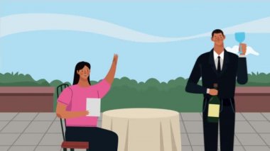 Restorandaki kadın garson animasyonuyla