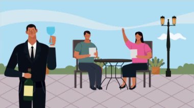 Restoranda garson animasyonu olan çift.