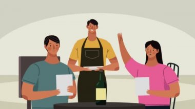 Restoranda garson animasyonu olan çift.