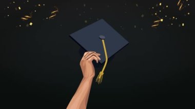 Mezuniyet töreni animasyonu, el kaldırma şapkasıyla