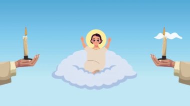 Kutsal İsa adına, elinde mumlar, animasyon.