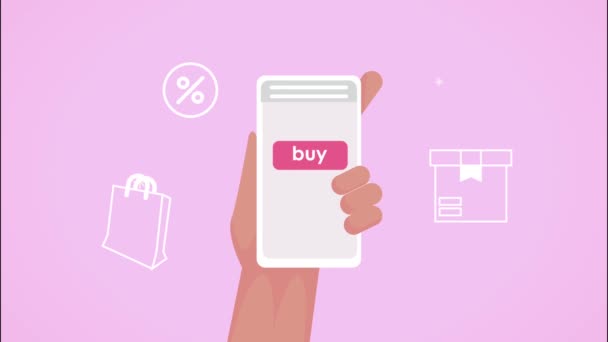 Tecnología de comercio electrónico en la animación de teléfonos inteligentes — Vídeos de Stock