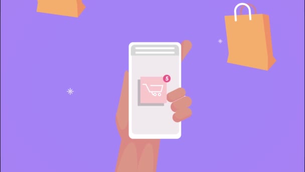 Technologia e-commerce w animacji smartfona — Wideo stockowe