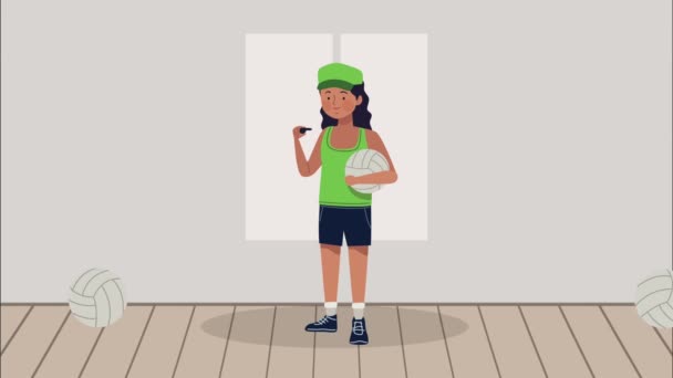 Treinador feminino animação personagem esporte — Vídeo de Stock