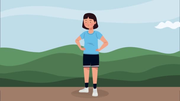 Atleta feminina personagem esportivo animação — Vídeo de Stock