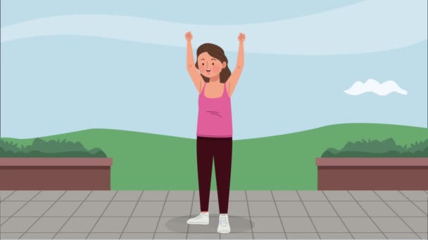 Kadın sporcu karakter animasyonu — Stok video