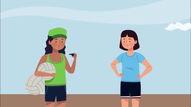 Bayan antrenör spor karakteri animasyonu — Stok video