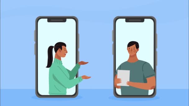 Akıllı telefonlu çift iletişim animasyonu — Stok video