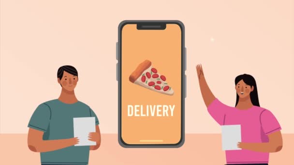 Paar bestellt Pizza mit Smartphone — Stockvideo