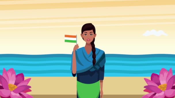 India viering dag met vrouw zwaaien vlag — Stockvideo