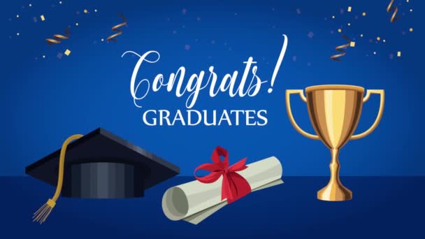 Parabéns aos graduados celebração convite animação — Vídeo de Stock