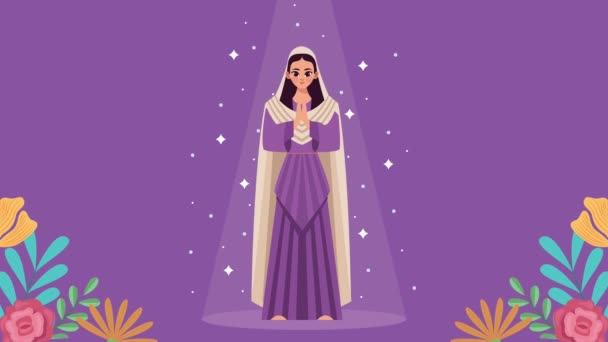 处女玛丽，穿紫色衣服 — 图库视频影像
