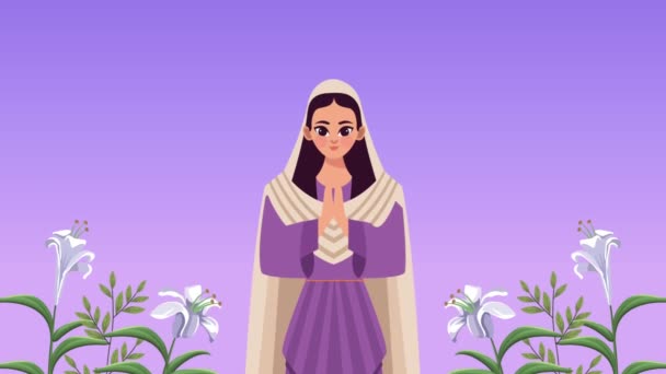 Dziewica Mary z fioletowy sukienka — Wideo stockowe