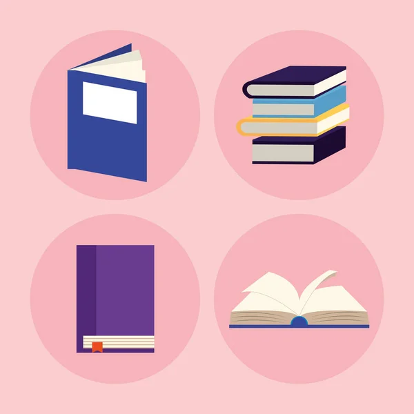 Čtyři ikony knihy gramotnosti — Stockový vektor