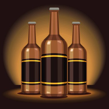 Üç bira şişesi ürünü.