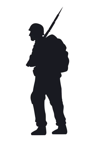 Soldat marche silhouette noire — Image vectorielle