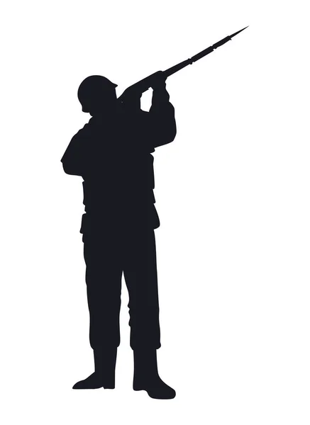 Soldat mit Gewehrsilhouette — Stockvektor