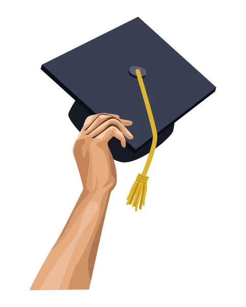 Main levant chapeau de graduation — Image vectorielle