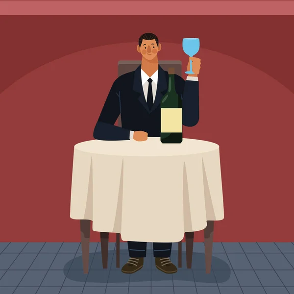 Elegante man die wijn drinkt in restaurant — Stockvector