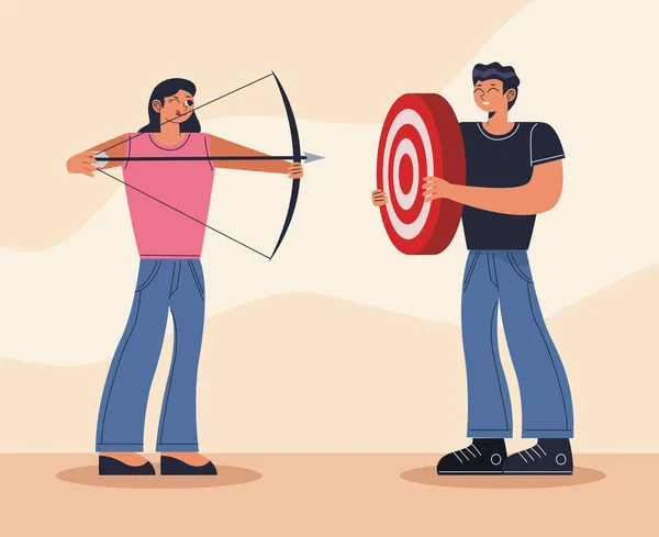 Couple with target and arrow — Stock Vector