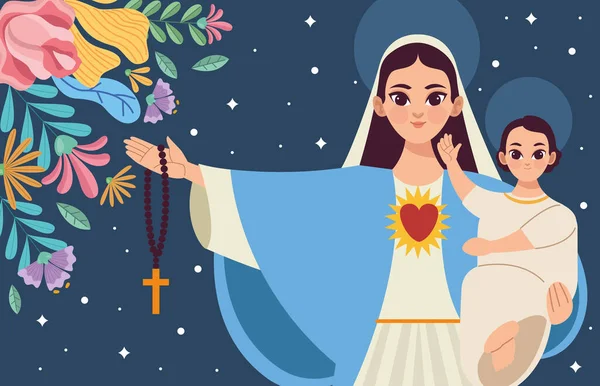 María virgen y Jesús escena — Vector de stock