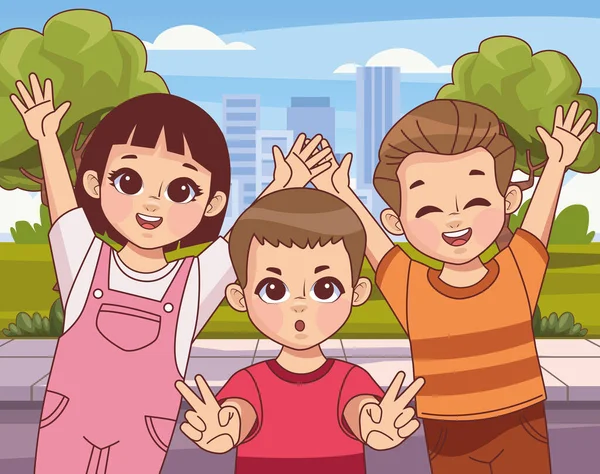 Three little kids on the street — Stock Vector