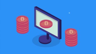 Bozuk para animasyonlu masaüstü bilgisayarı, 4k video animasyonu