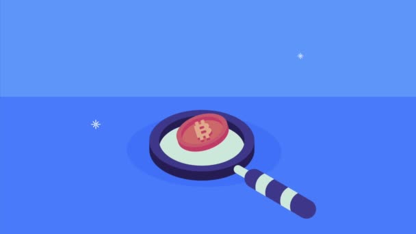 Bitcoin Μεγεθυντικό Φακό Animation Βίντεο Animation — Αρχείο Βίντεο