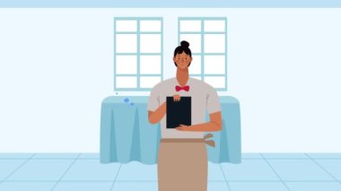 Erkek garson servis elemanı animasyonu, 4k video animasyonu