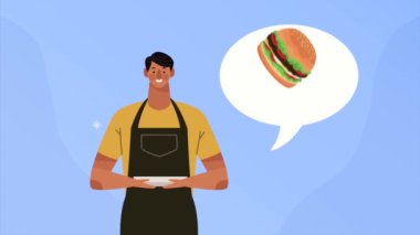 Erkek garson servis elemanı animasyonu, 4k video animasyonu