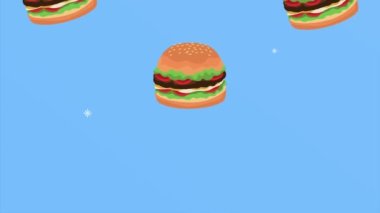 Lezzetli hamburgerler fast food şablonu, 4k video animasyonu