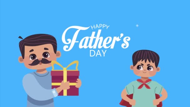 Heureux Jour Des Pères Lettrage Potcard Avec Père Fils — Video