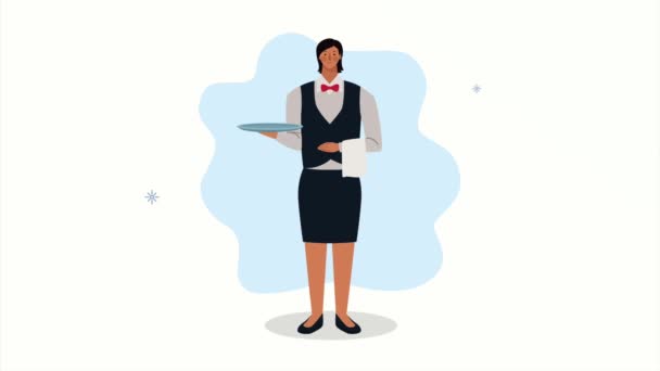 Female Waiter Service Worker Animation Video Animated — Stock Video