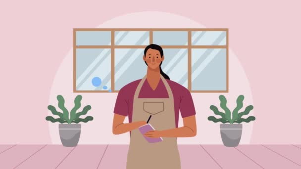 Feminino Garçom Serviço Trabalhador Animação Vídeo Animado — Vídeo de Stock