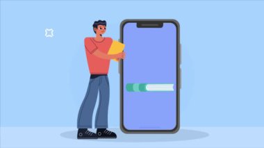 akıllı telefon aygıtı teknolojisine sahip kullanıcı, 4k video animasyonu