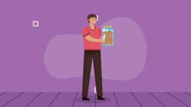 Bağış parası olan bağışçı karakter, 4k video animasyonu