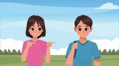 çift genç karakter animasyonu, 4k video animasyonu