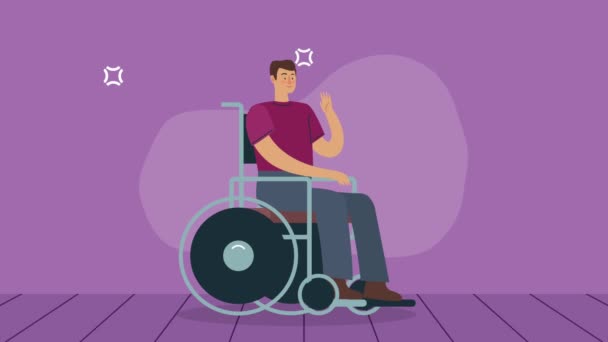 Hombre Discapacitado Personaje Silla Ruedas Video Animado — Vídeo de stock